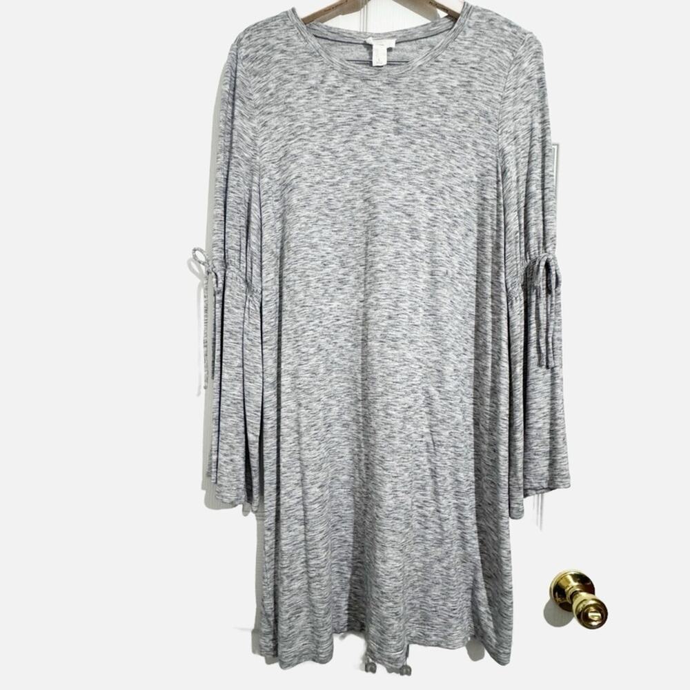Loft Lounge Grey Space Dye Bow Bell Sleeves Lounge Dress Women’s Size Large